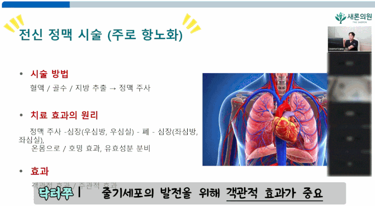 줄기세포 정맥주사 후 염증 수치가 개선된 연구 데이터를 나타내는 이미지