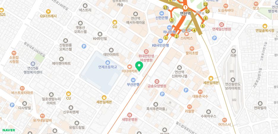 부산 연산역 인근 새론의원 위치를 표시한 네이버 지도